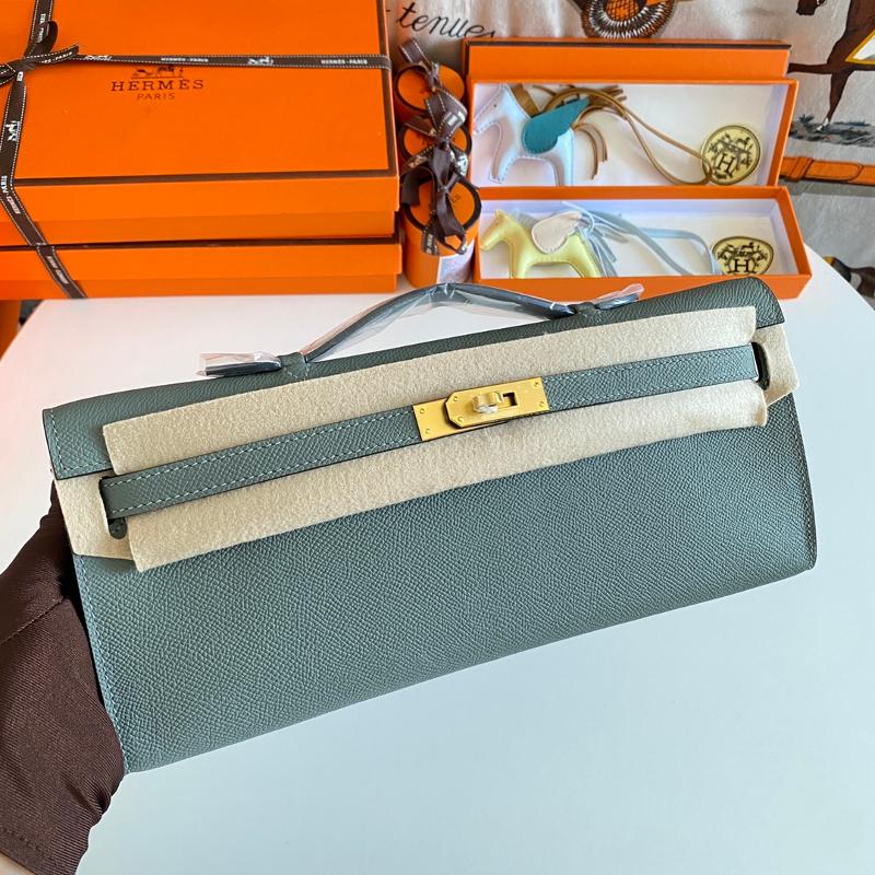 Hermes Kelly Cut31 EP Gold Button 63 Almond Green